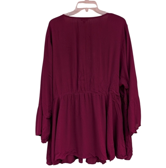 TORRID Babydoll Gauze Crochet Trim Lace-Up Top NWT - Picture 3 of 7